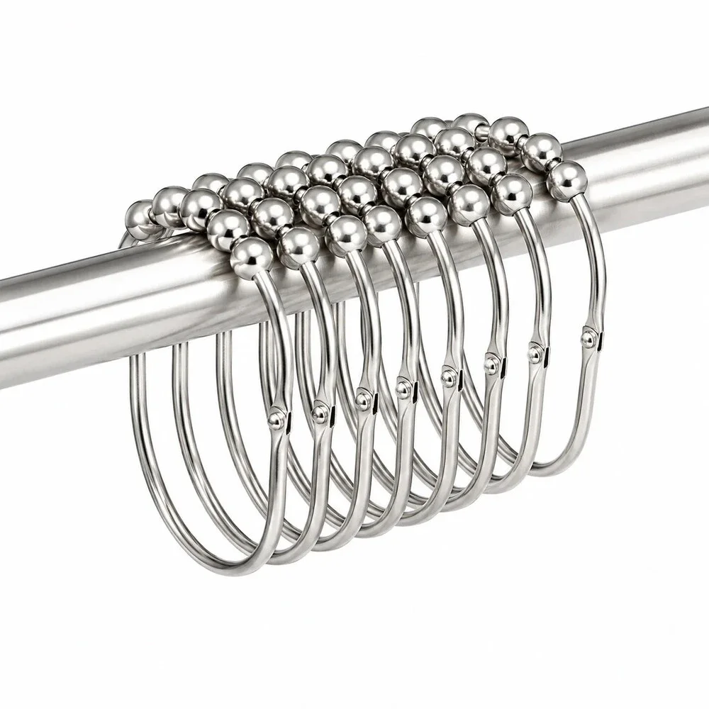 mengjingo 12-piece stainless steel shower curtain hooks rings chrome rust proof